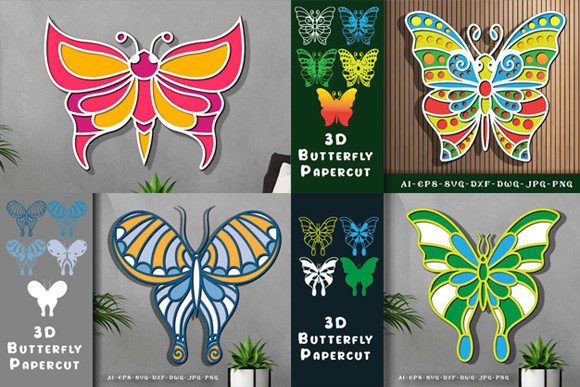 3D Butterfly Laser Cut Set: Elegant Design for Every Project