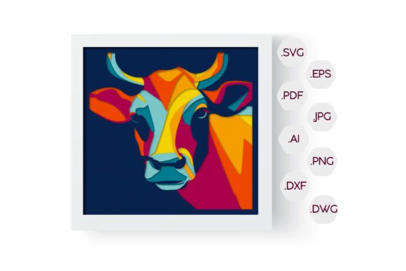 3D Colorful Cow Shadow Box SVG: A Creative Design Asset