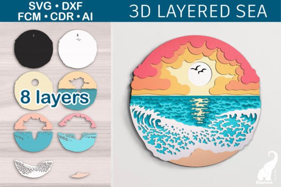 3D Layered Sea Waves SVG Template