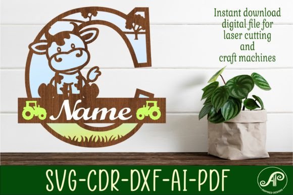 Cow Capital Monogram Letter C SVG Cut