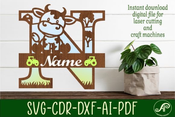 Cow Capital Monogram Letter N SVG Cut for Crafters