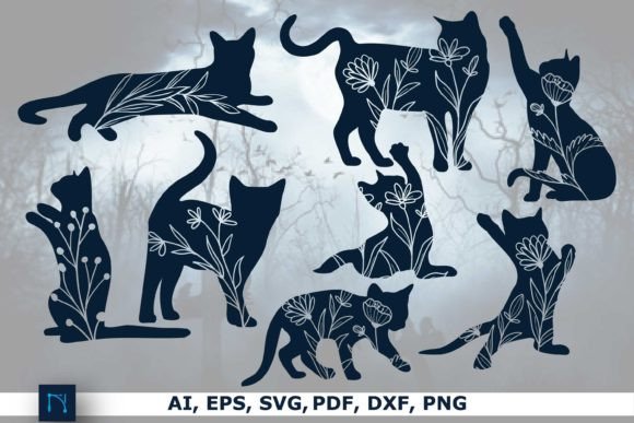 Cricut Floral Black Cats Bundle SVG