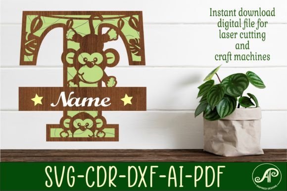 Elegant Monkey Capital Monogram Letter T SVG