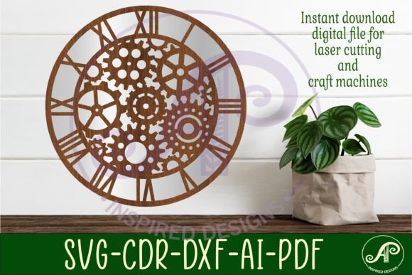 Gears Wall Clock Laser Cut Files: SVG & DXF for Crafters