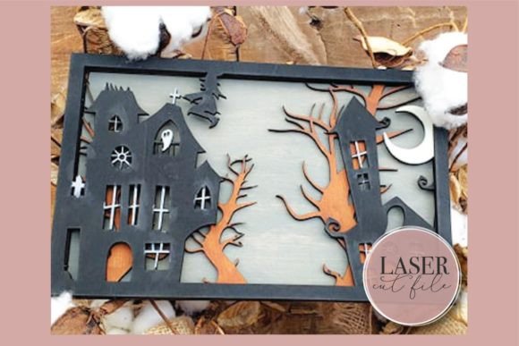 Haunted House SVG Laser Design for Halloween Crafts