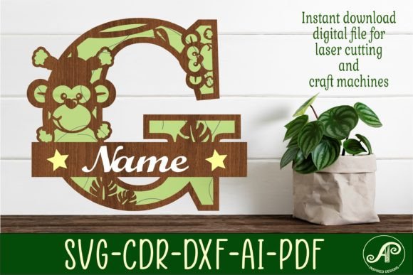 Monkey Capital Monogram Letter G SVG for Crafting