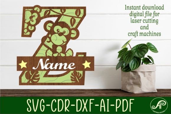 Monkey Capital Monogram Letter Z SVG for Craft Projects