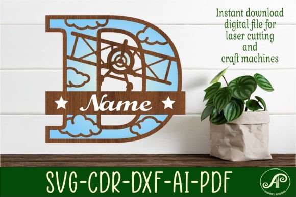 Plane Capital Monogram Letter D SVG Cut: Elegant 3-Layer Design