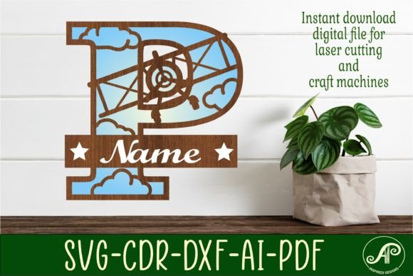 Plane Capital Monogram Letter P SVG Cut Design