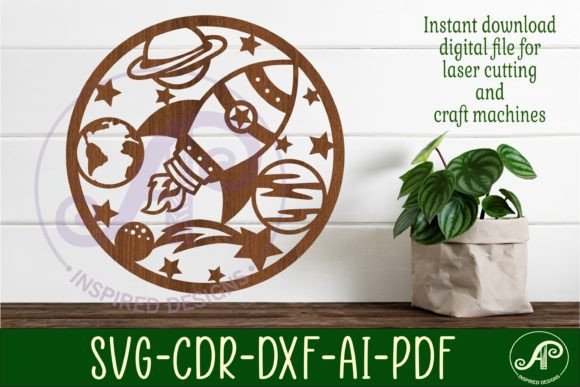 Rocket & Space Wall Art Sign SVG File for Laser Cutting