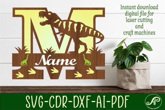 T-Rex Monogram Letter M SVG for Laser Cutting